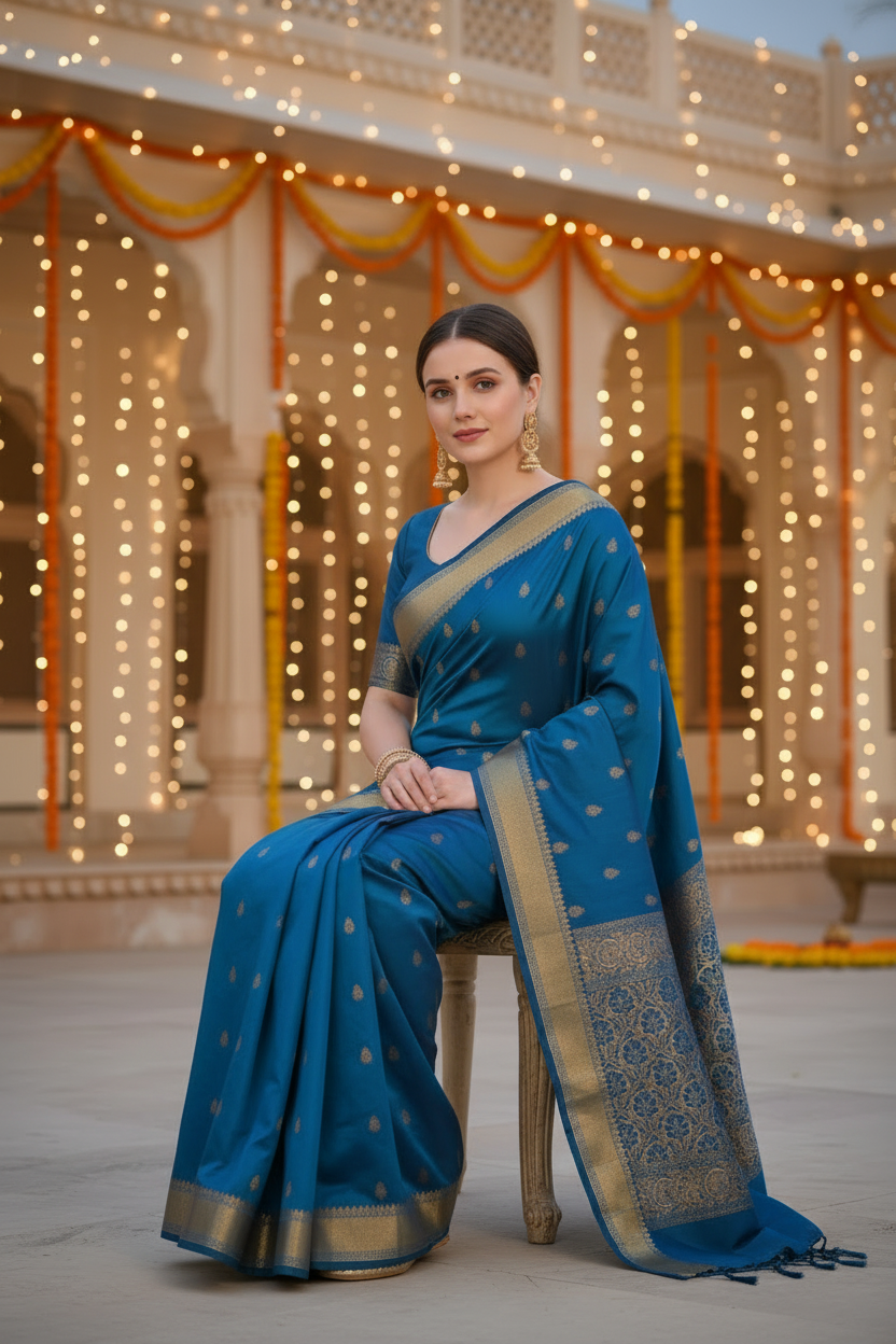 Self Design Banarasi Silk Blend, Pure Silk Saree