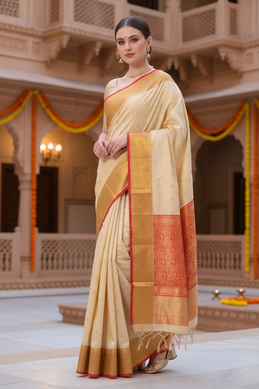 Self Design Banarasi Silk Blend, Pure Silk Saree