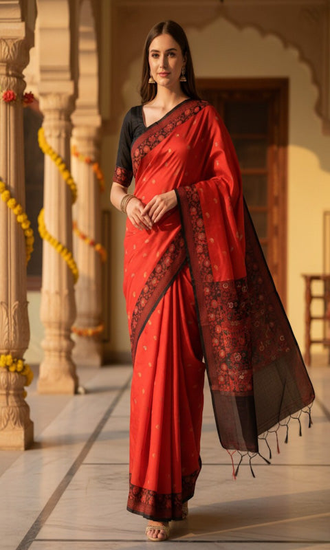 Woven, Self Design Banarasi Silk Blend, Pure Silk Saree