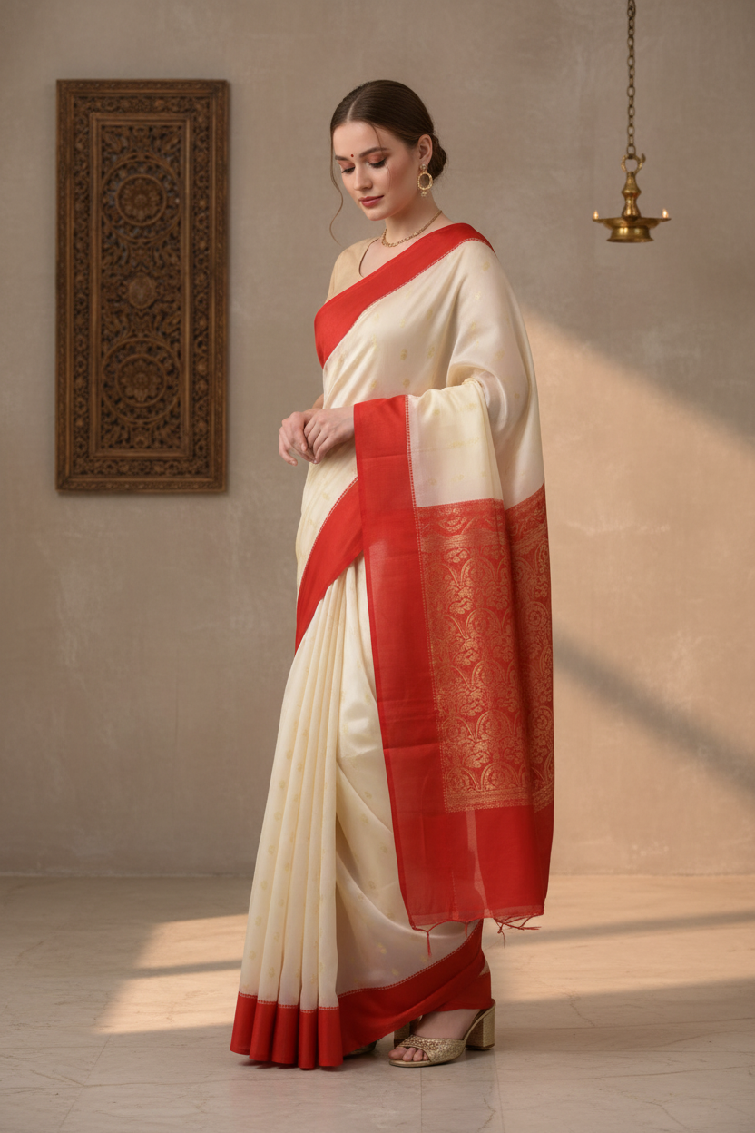 Woven, Self Design Banarasi Silk Blend, Pure Silk Saree
