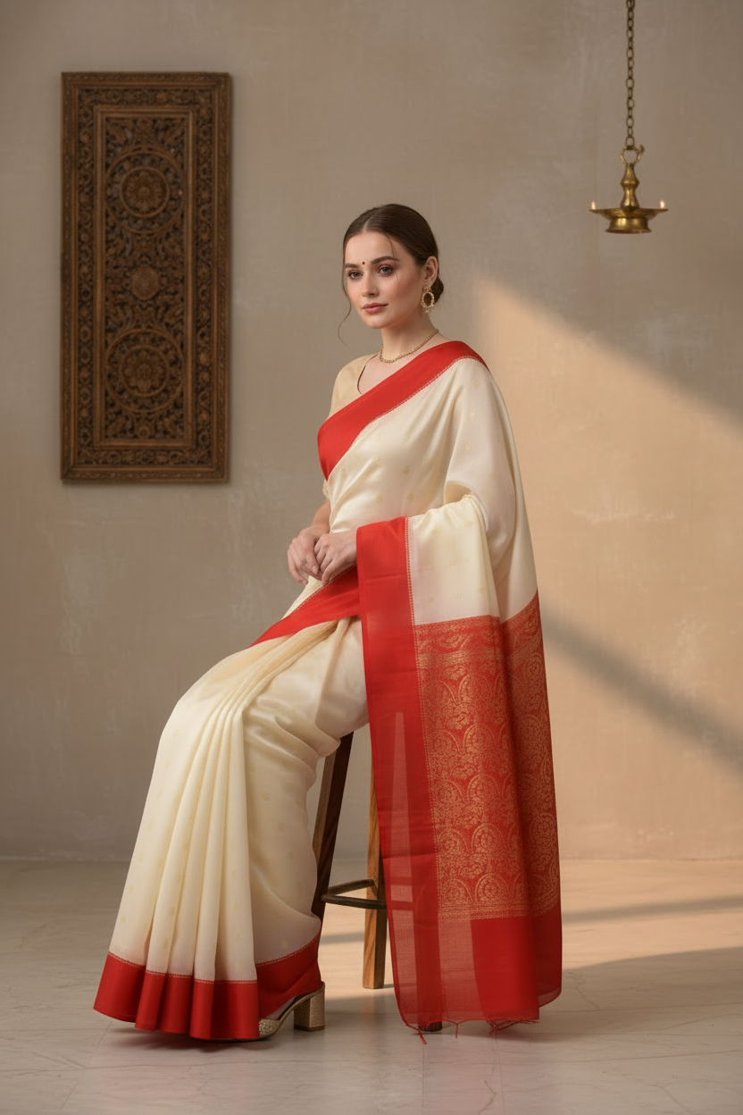 Woven, Self Design Banarasi Silk Blend, Pure Silk Saree