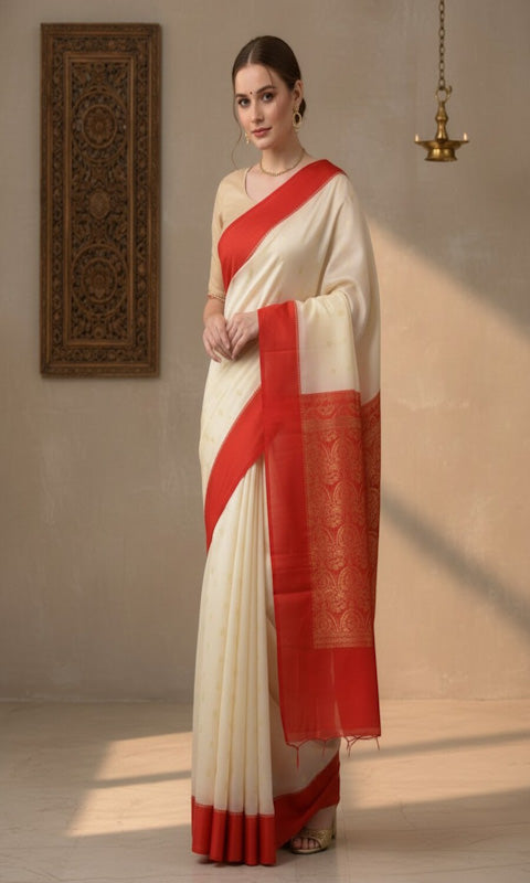 Woven, Self Design Banarasi Silk Blend, Pure Silk Saree