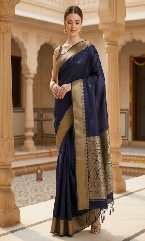 Self Design Banarasi Silk Blend, Pure Silk Saree