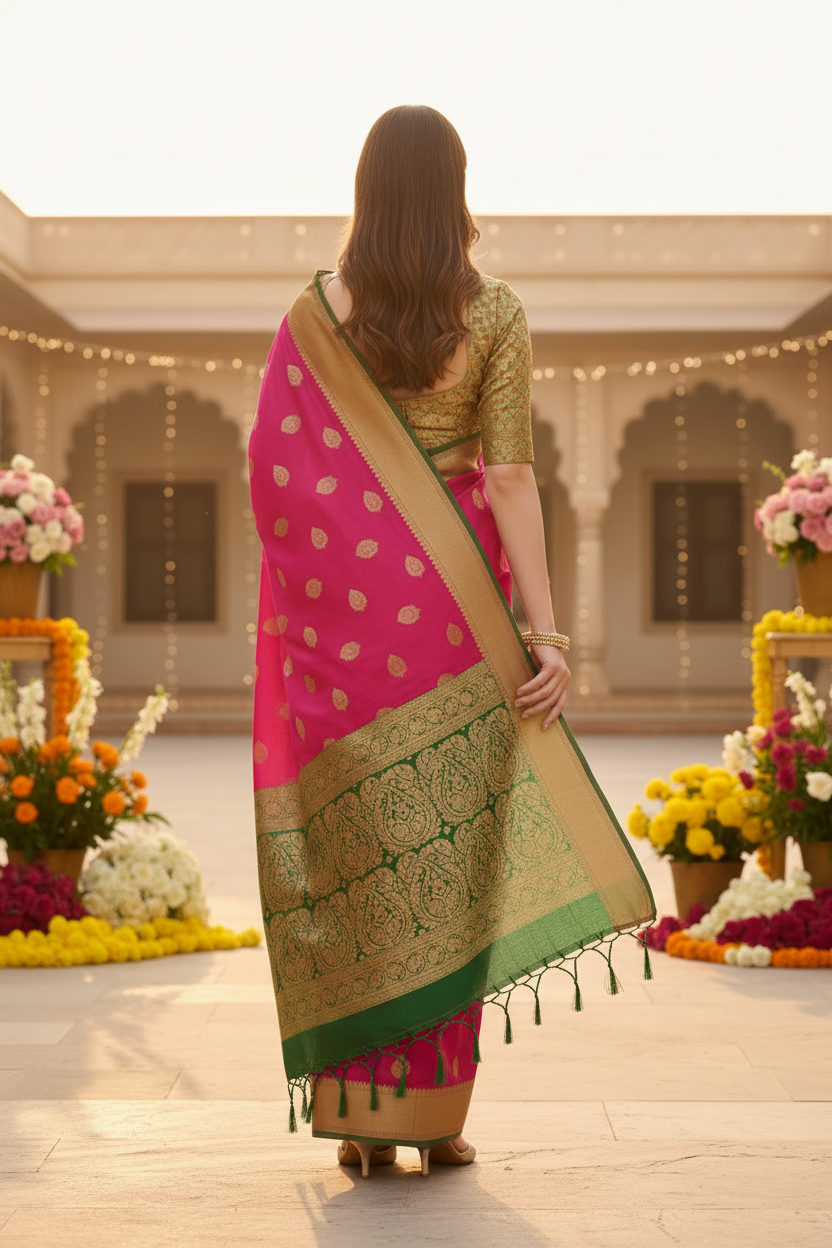 Self Design Banarasi Silk Blend, Pure Silk Saree
