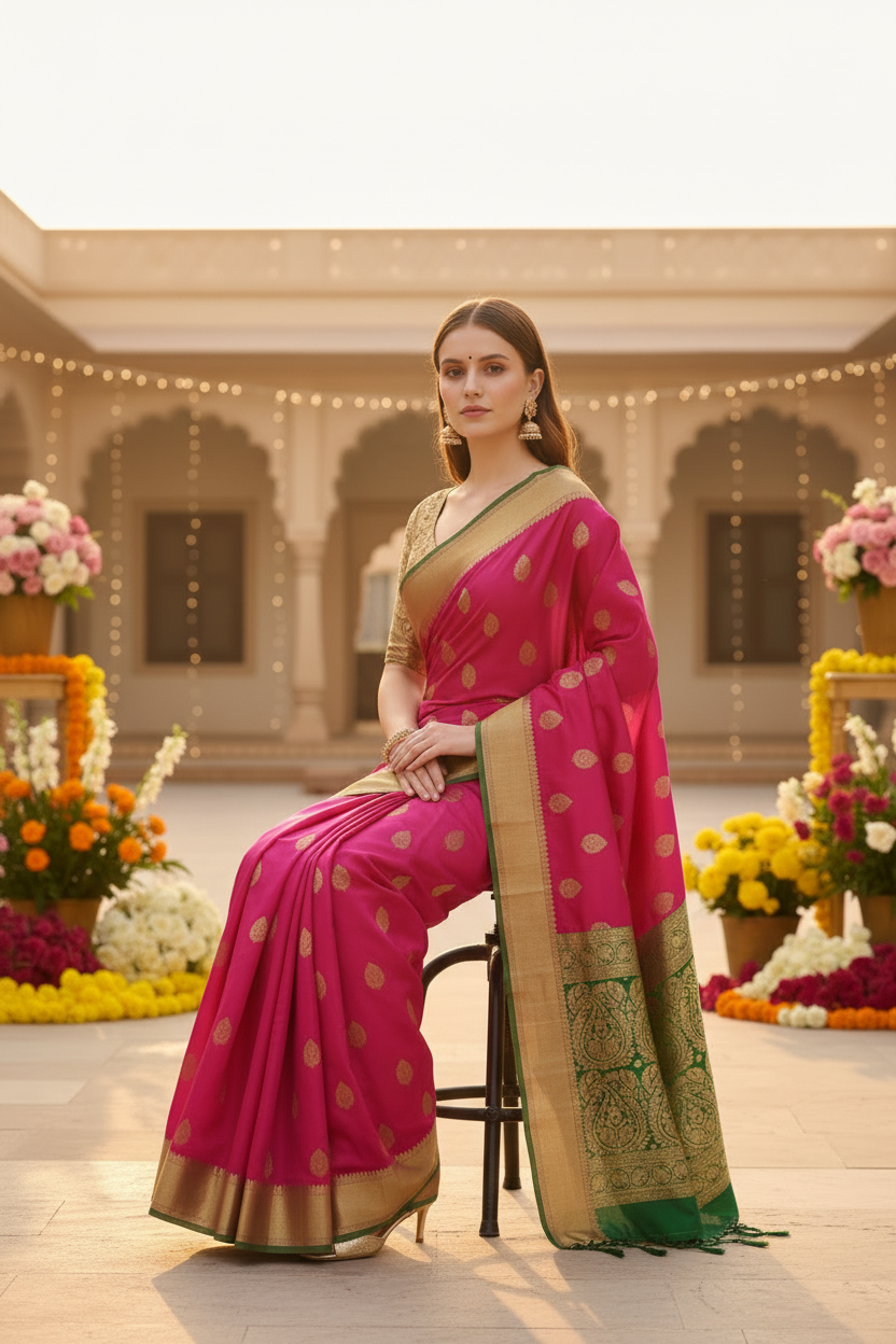 Self Design Banarasi Silk Blend, Pure Silk Saree