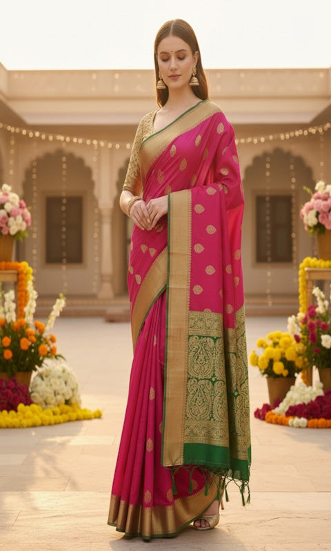 Self Design Banarasi Silk Blend, Pure Silk Saree