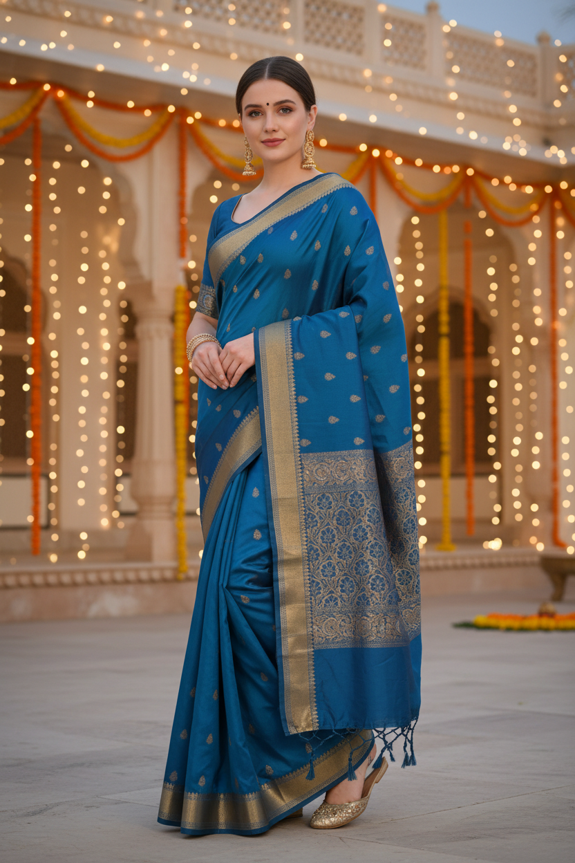 Self Design Banarasi Silk Blend, Pure Silk Saree
