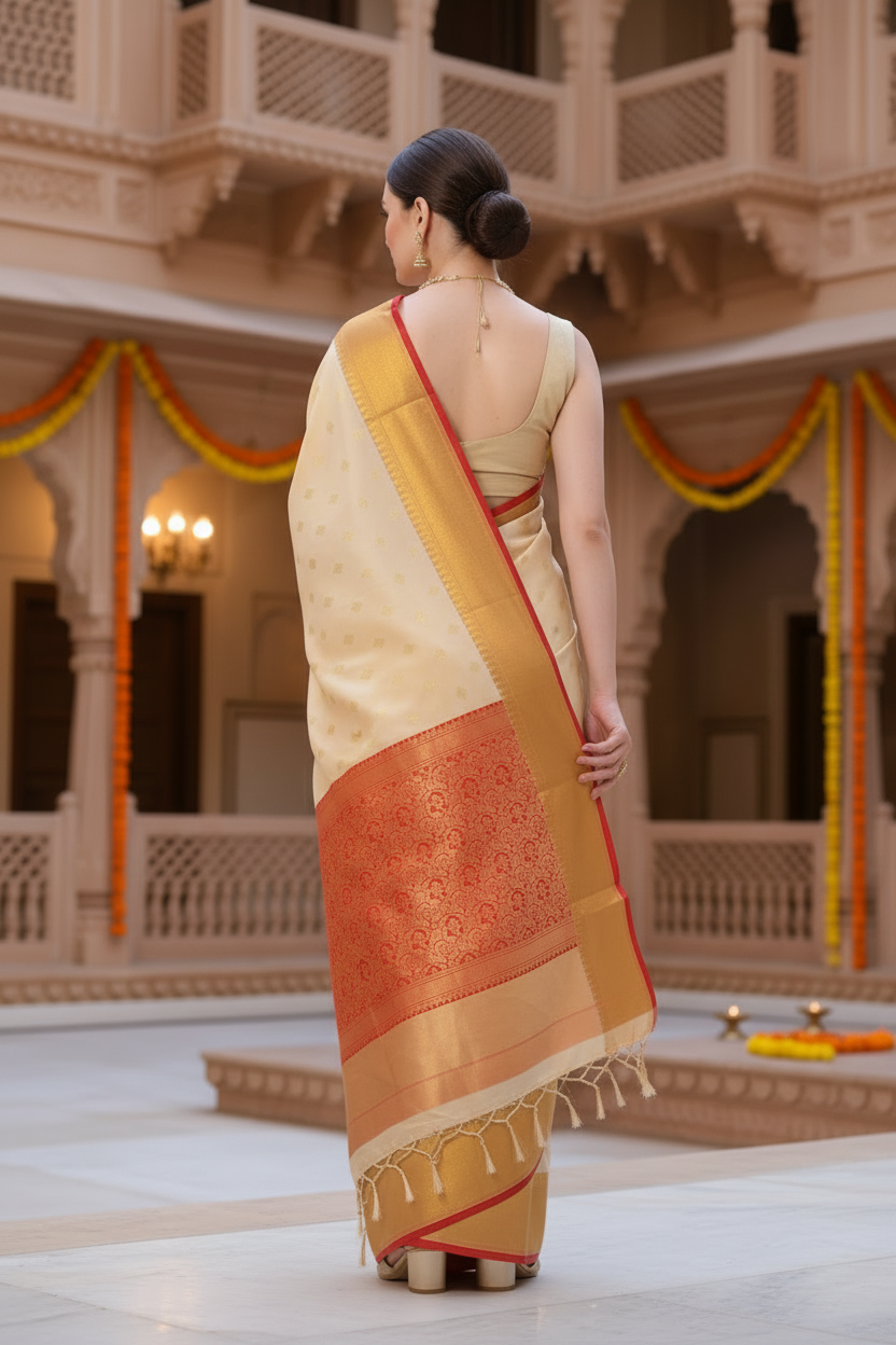 Self Design Banarasi Silk Blend, Pure Silk Saree