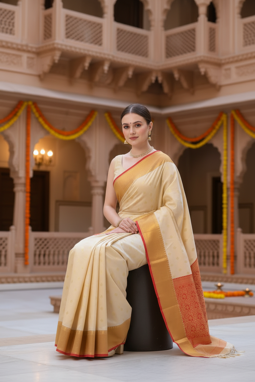 Self Design Banarasi Silk Blend, Pure Silk Saree