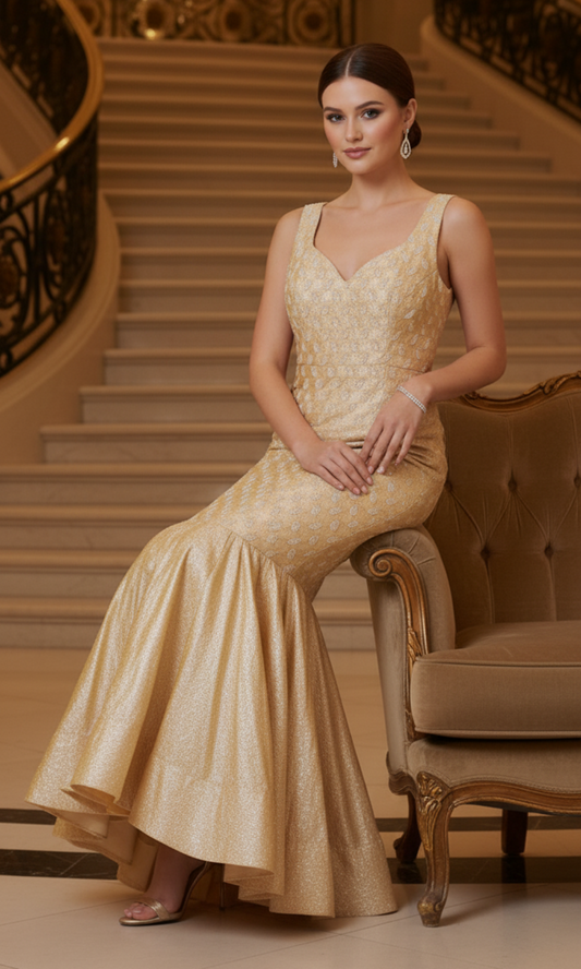 Long Beige Party Wear